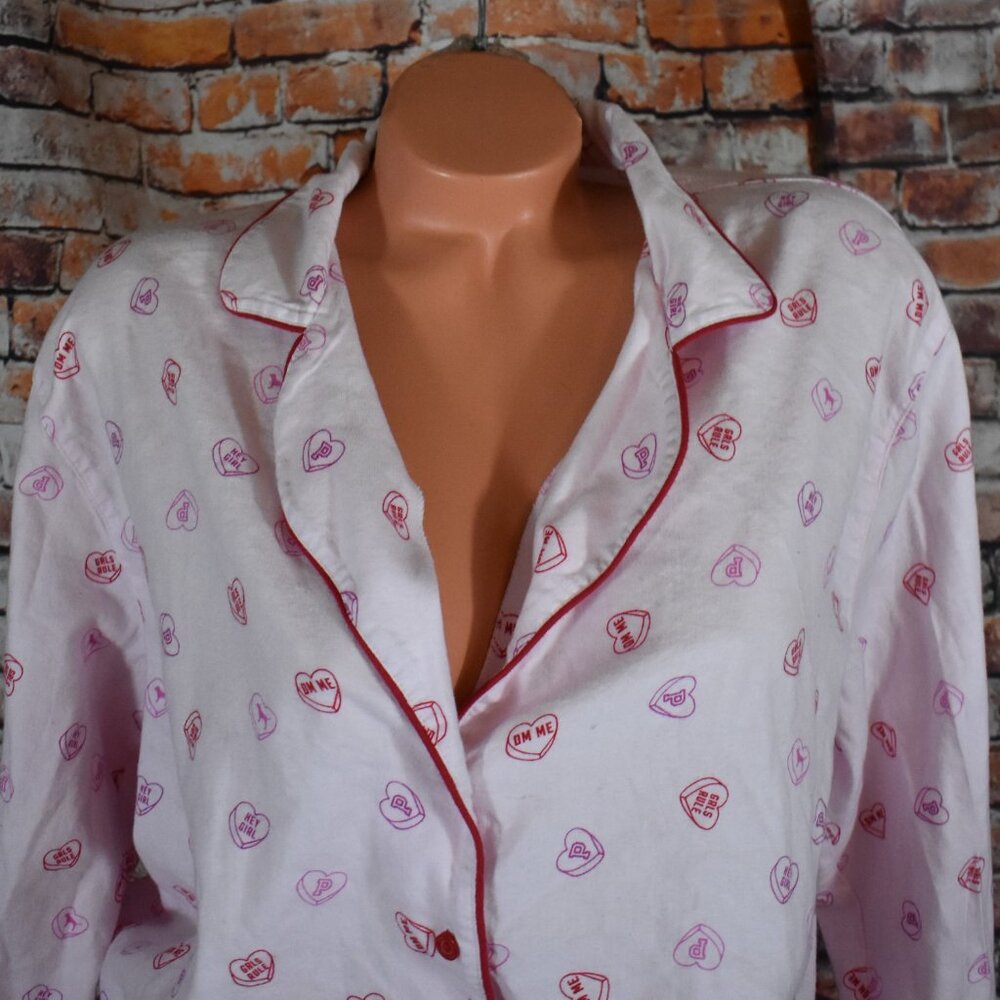 Victorias Secret Medium XL Pajama 2 Piece Set Valentine Conservation Hearts - Picture 3 of 12
